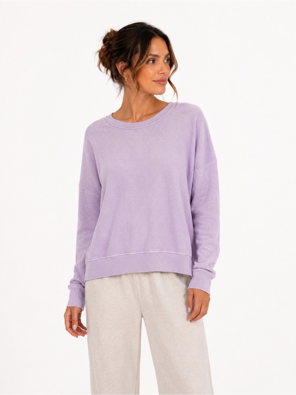 Athleta Lilac Lavender Cozy Brushed Knit Pullover Sweatshirt M